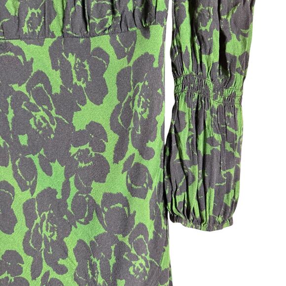 Peter Som Green Floral Print Crepe Long Sleeve Square Neck Midi Dress Size 6 - Picture 11 of 16
